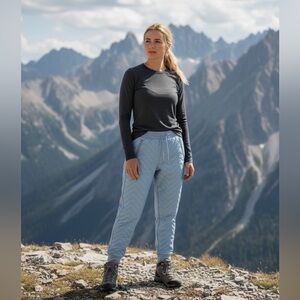 Athleta Jogger Women Size 8 Tall Blue Apres Ski Down Quilted Drawstring